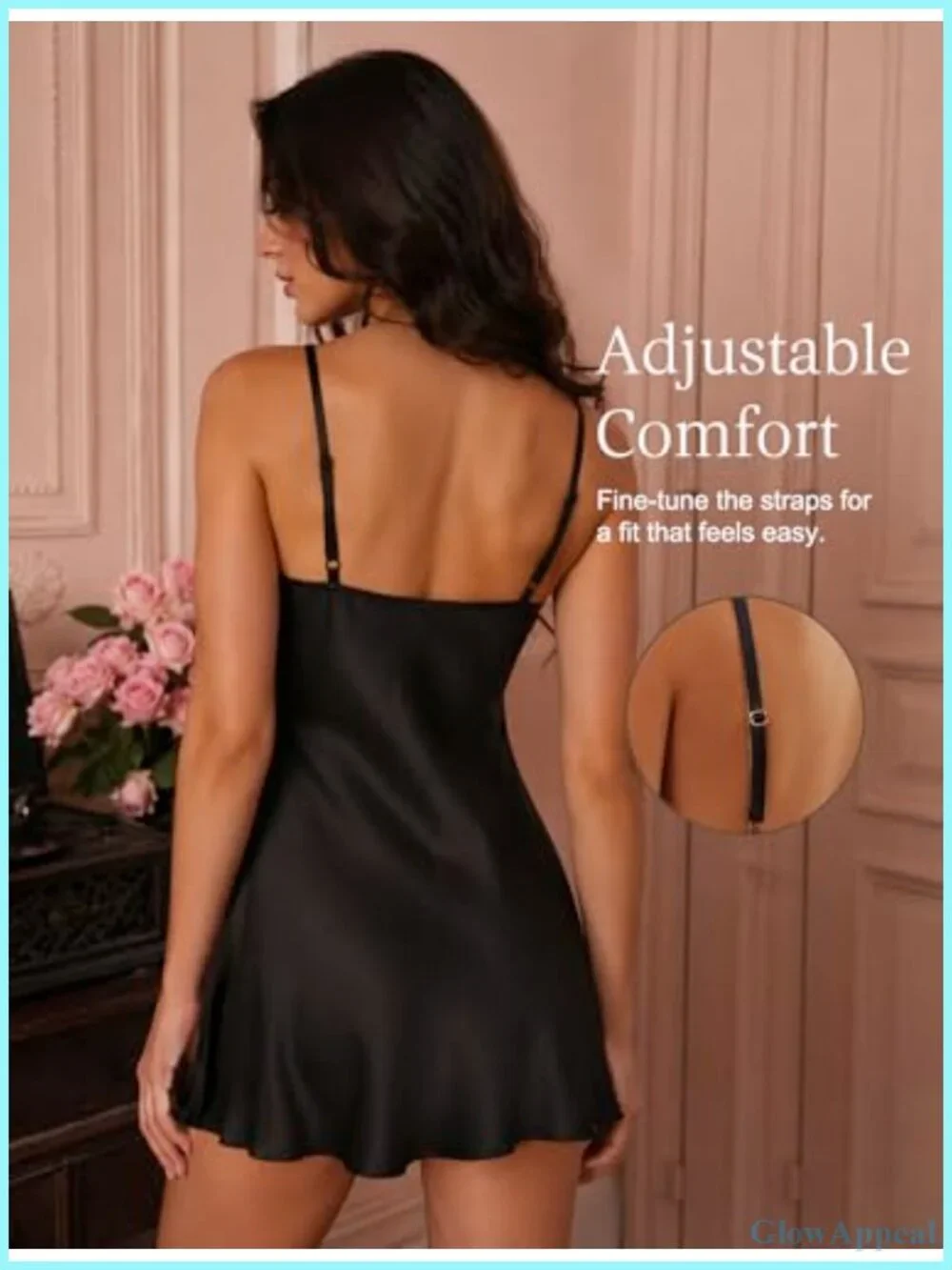 Satin Chemise Women Lace Trim Nightgown Sleep Dress Adjustable Straps